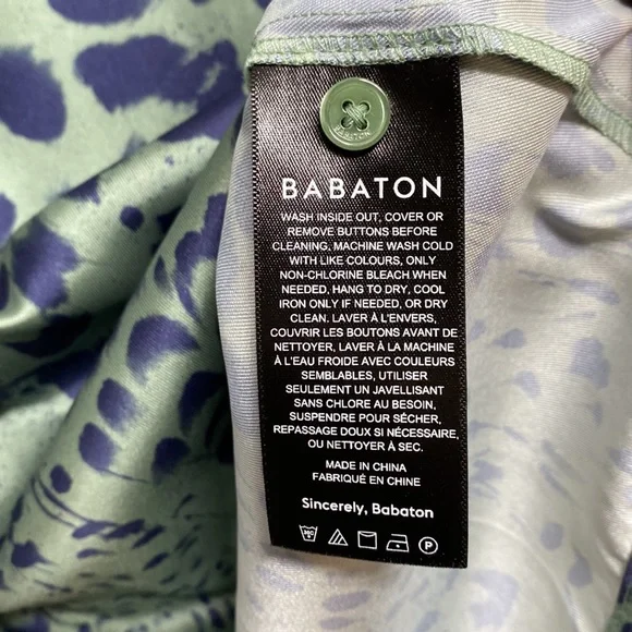 ❗️SOLD❗️Aritzia Babaton Green/Blue Power Long Sleeve Satin Feel Blouse Size L - Picture 8 of 9